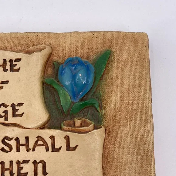 Scroll Heavy Plaque Wait on the Lord Psalm 27:14 H.A. Larsen 1946 Chalk Plaster - Picture 5 of 12